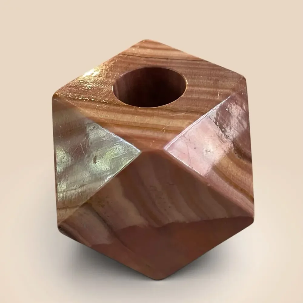 Vtg. Banded Onyx Taper Candle Holder Geometric Natural Stone Candlestick Organic